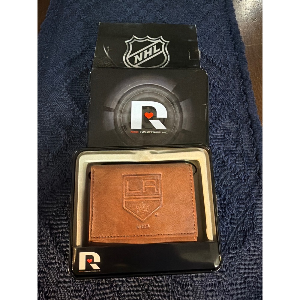 Rico Industries NHL Los Angeles Kings Brown Leather Trifold Wallet with Tin New